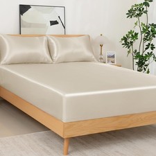 2 Pcs Satin Fitted Sheet and Pillowcase Set, Twin Silky Bottom Bedsheet Fit up
