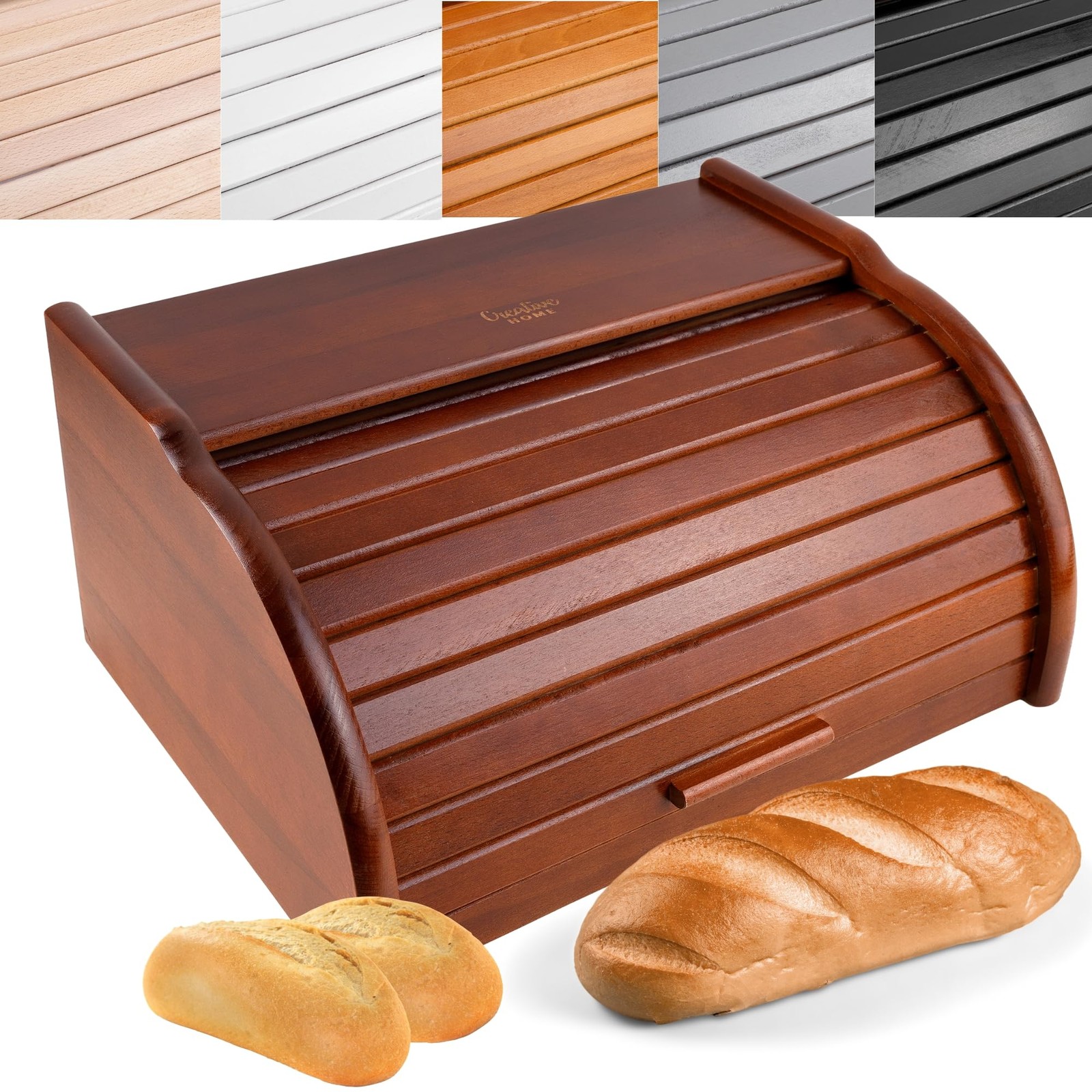 Boîte à pain de luxe en hêtre naturel brun et finitions main