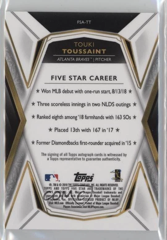 2019 Topps Five Star Auto Touki Toussaint #FSA-TT Rookie Auto RC - Image 2 of 2
