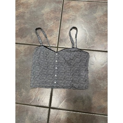Abercrombie & Fitch Floral Smocked Cami Crop Top Black White Button Front Small