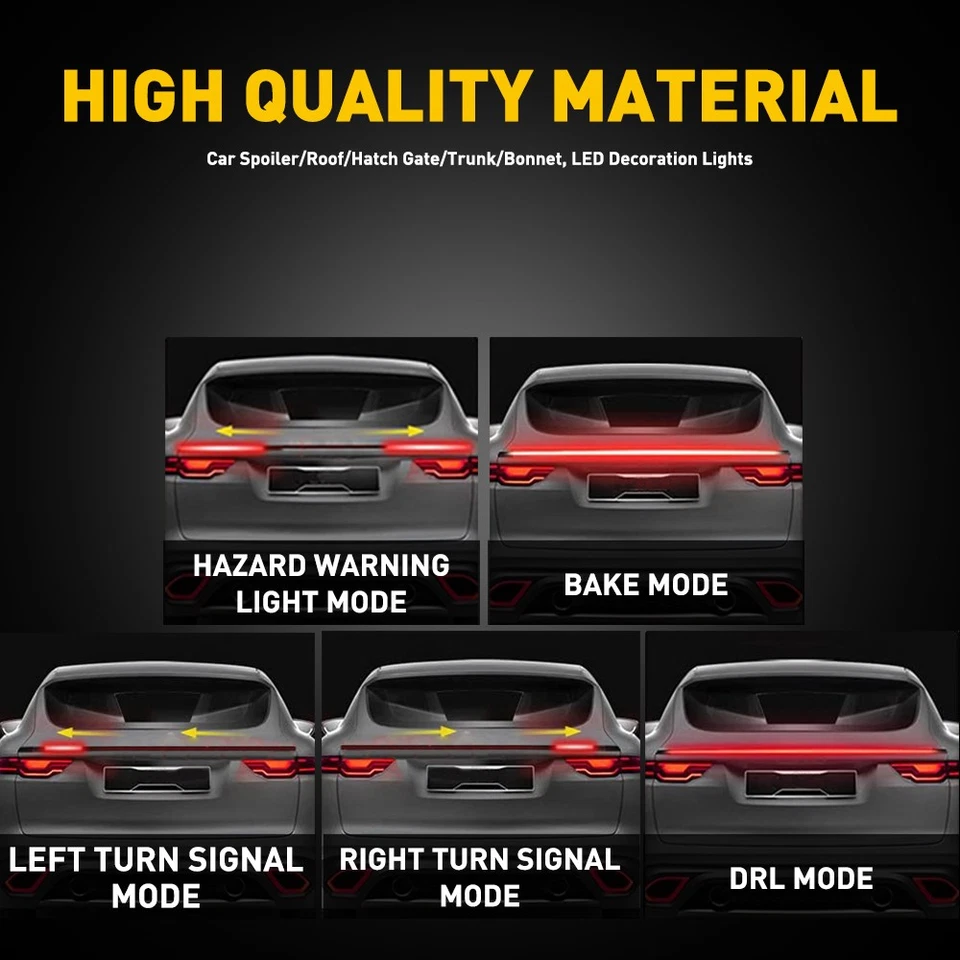 Luz de freio traseira LED para carro 3,8 pés lábio acabamento faixa traseira spoiler fibra de carbono 180SMD - Imagem 3 de 4