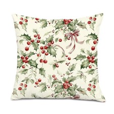 Vintage Christmas Holly Berry Pillow Covers 18x18, Rustic Farmhouse Christmas