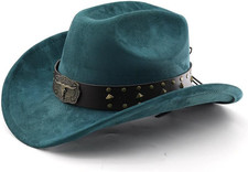 Cowboy Hat for Women Men with Shapeable Wide Brim Western Dark Green
