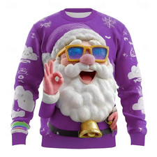 Christmas Men's Santa Claus Casual Sweatshirt Cool Party Crew Neck Vacation