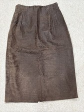 Vakko Skirt Size 6 Leather Vintage Print Knee Length Print Brown Zipper