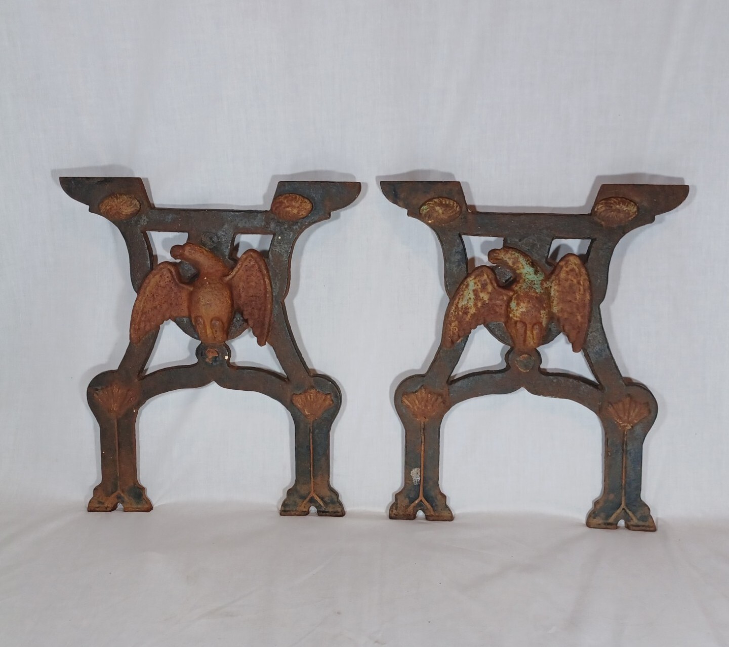 Antique American Eagle Cast Iron Stove Or Table Bench Bases, Federal