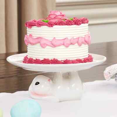 Easter Bunny Rabbit Cake Stand Ceramic Cupcake Centerpiece Spring Table Decor