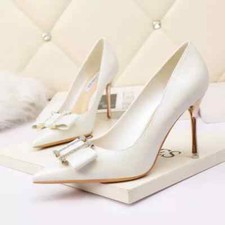 Decolte scarpe donna bianco sposa strass tacco 10 cm pelle sintetica CZ415