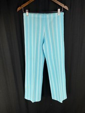 70s Vtg Psychedelic Boho Striped Pants Flare 27"x29" Lagenlook Disco Blue