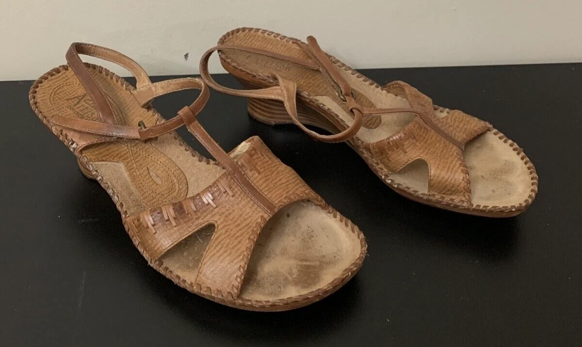Sandali Clarks marroni zeppa cinturino artigianali punta aperta pelle donna 10M