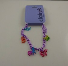 pink rainbow purple teal Unicorn charm bracelet cat butterfly