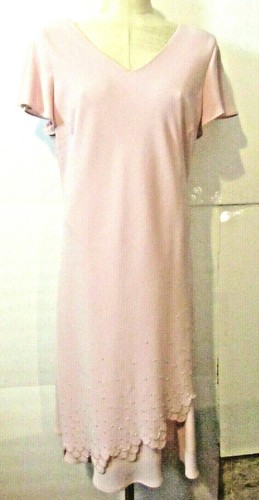 S L Fashion Women's Size16 Maxi Dress Short Sleeve Scalloped Crystal Beading 