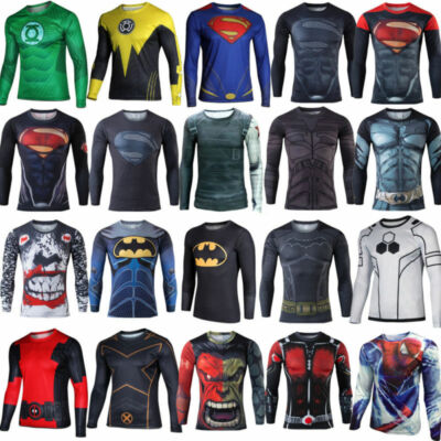 Herren Superhelden Marvel Compression T-Shirt Langarm Hemd
