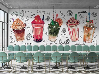 3D Bubble Milk Tea Background Wall Murals Wallpaper Murals Wall Sticker Wall 54