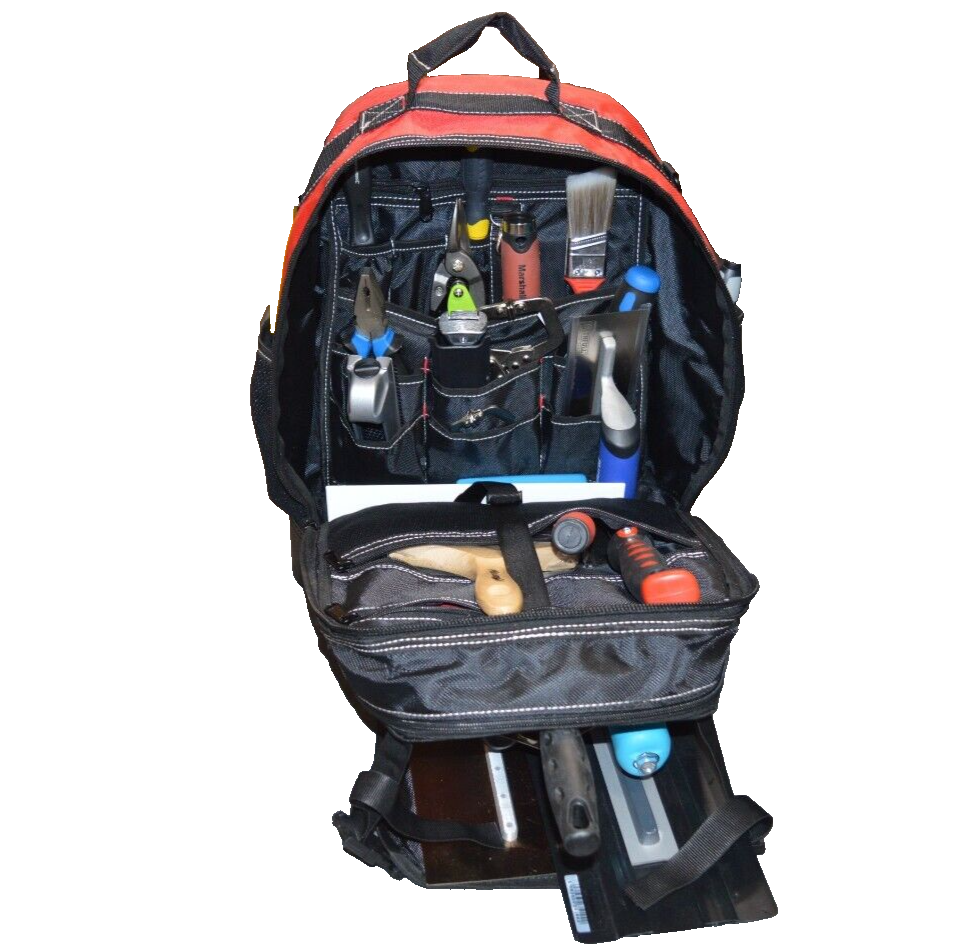 TS Hard base canvas tool backpack bag - Internal pockets & expanding ...