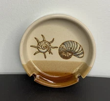 Vtg Otagiri Seashell Ocean Ceramic Beige/Brown Glazed Ashtray 2 Slots 4.5” Japan