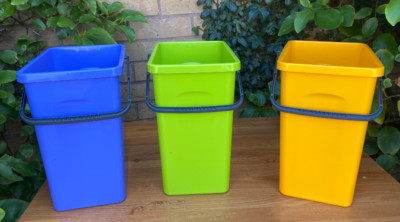 Set Sortierabfalleimer 3x 10L Papier Kunststoff Glas Recycling gelb grün blau