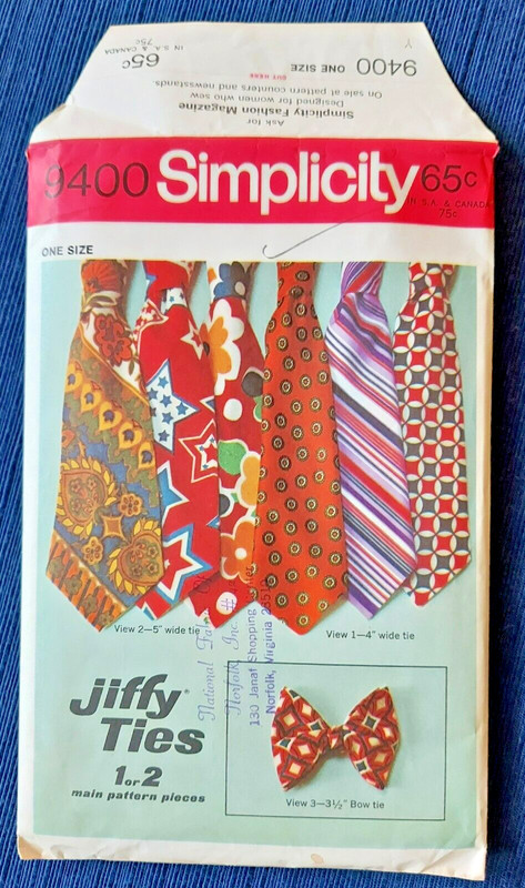 Bowties and Neckties, Simplicity No. 9400 Vintage Sewing Pattern 1971, COMPLETE!