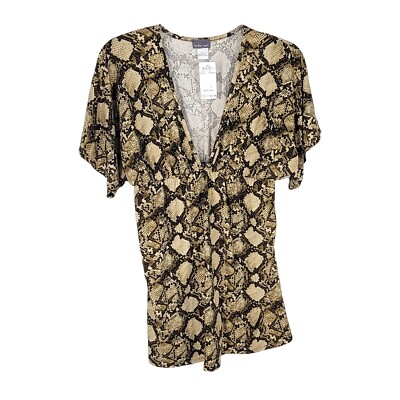Jordan Taylor Women's Short Sleeve Snakeskin Tunic Blouse Large V-Neck