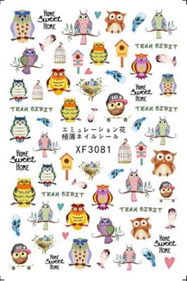 Owl Nest Home Cage Rabbit Squirrel Bear Cat Flamingo Animal 3D Nail Art Sticker