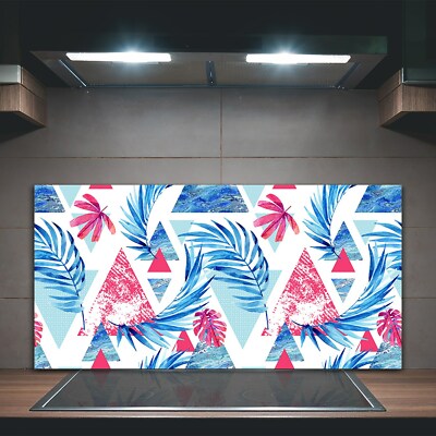 Küchenrückwand Spritzschutz Glas 100x50 Abstrakt Blätter Geometrische Dreiecke