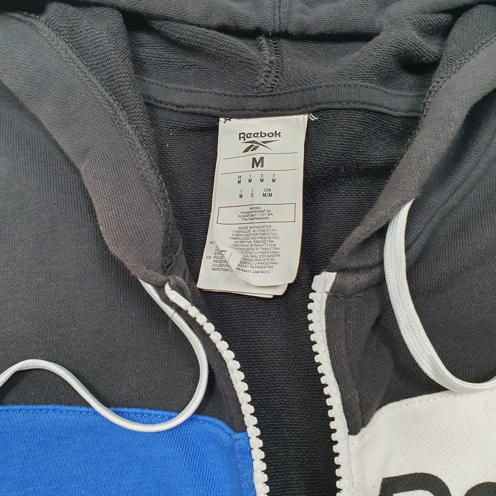 REEBOK Full Zip Hoodie Jumper Sweatshirt Mens M image 2