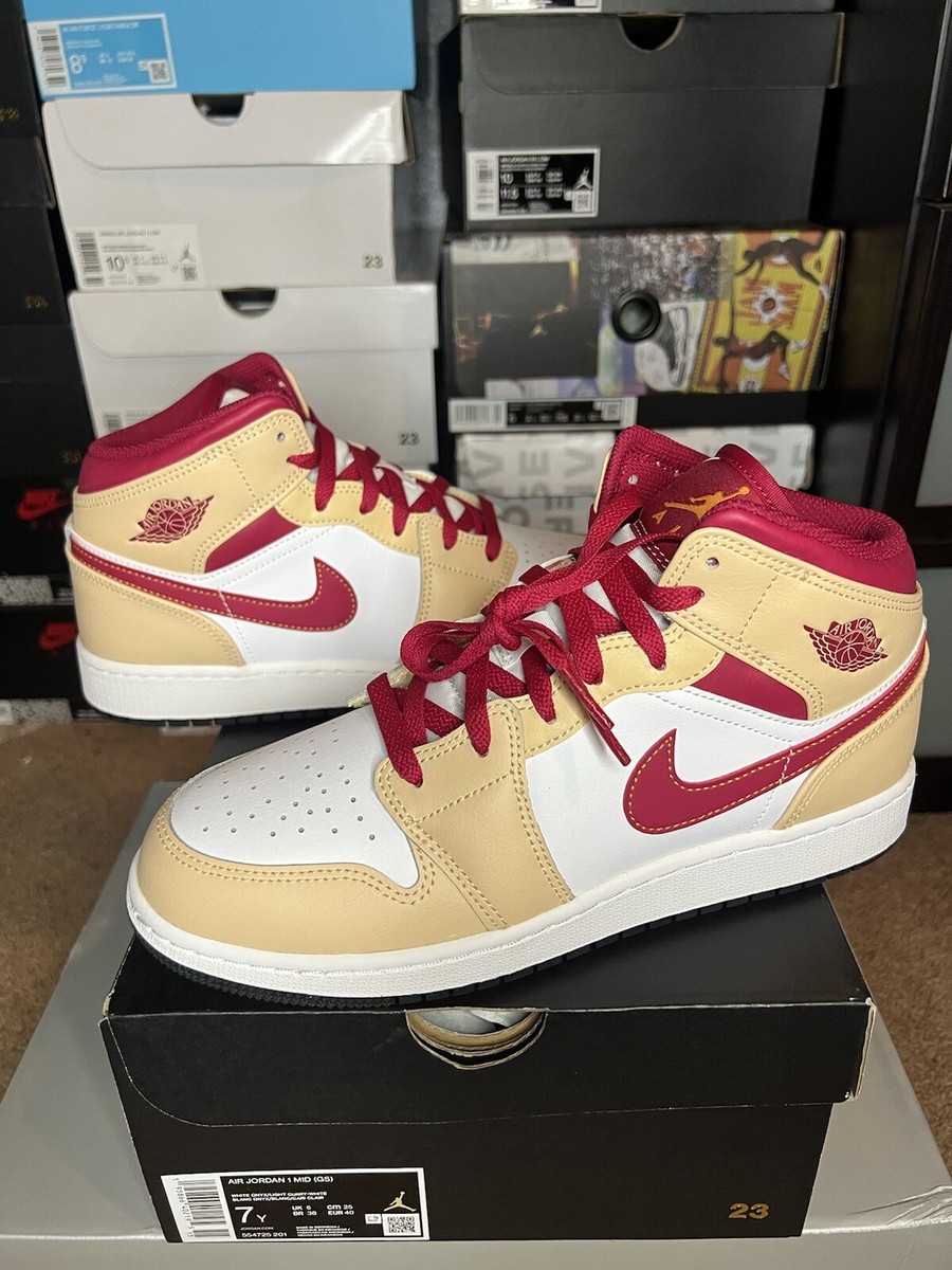 Nike Jordan 1 Mid GS Light Cardinal Curry 554725-201 Size 6Y / 7.5