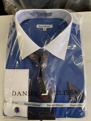 Daniel Ellissa DS3825P2 Royal Blue French Cuff Men's Dress Shirt | eBay