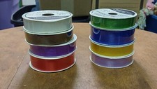 Mixed Lot 8 Spools Of Ribbon Various Colors Blue Red Green Brown Purple Yellow