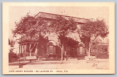 Postcard B&W Cafe Henry Burger 69 Laurier St. Quebec VTG   D17