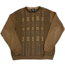 Vintage Tosani Canada Brown Geo Patterned Cotton Crewneck Sweater Size M