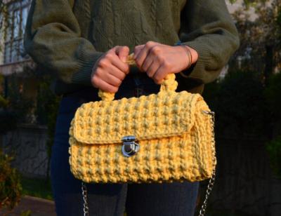 Handmade Yellow Bag, Crochet Hand Woven Bag, Yellow Handbag
