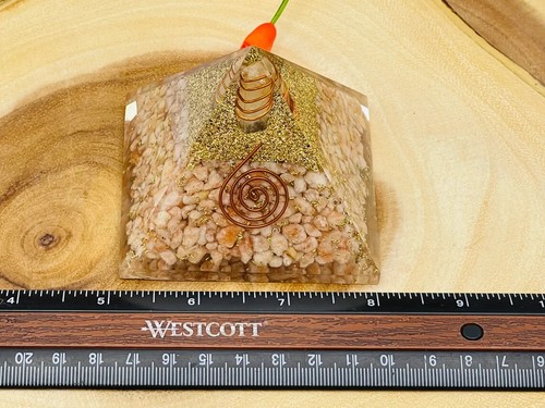 Sunstone Orgone Pyramid with Reiki Sign & Clear Quartz Point, Sunstone Orgonite - Picture 6 of 6