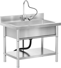 Stainless Steel Sink Free Standing with Pull-Out Faucet for Kitchen Restaurant