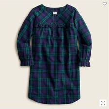 New Crewcuts Girls Navy Green Black Stewart Plaid Long Sleeve Ruffle Nightgown 4