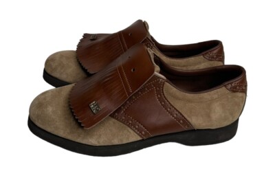 Vtg Hush Puppies Two Tone Brown Suede Leather Kiltie Golf Shoes Metal Cleats 8.5 Vtg Hush Puppies Two Tone Brown Suede Leather Kiltie Golf  main image 4