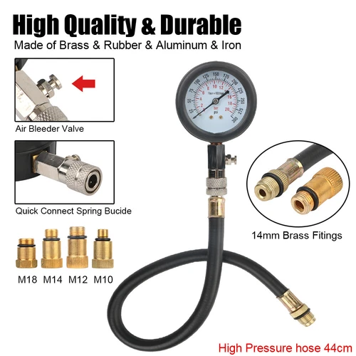 Small Engine Cylinder Compression Gauge Tester Kit Gas Diagnostic Tester Set - Picture 3 of 13
