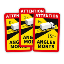 3x Angles Morts Naklejka na ciężarówkę Ostrzeżenie Martwy kąt - Odporny na promieniowanie UV - 17x25 cm