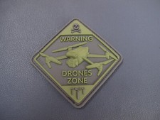 WARNING drones ZONE  3D PVC  PATCH  TACTICAL MORALE   60 x 60 mm fpv drone