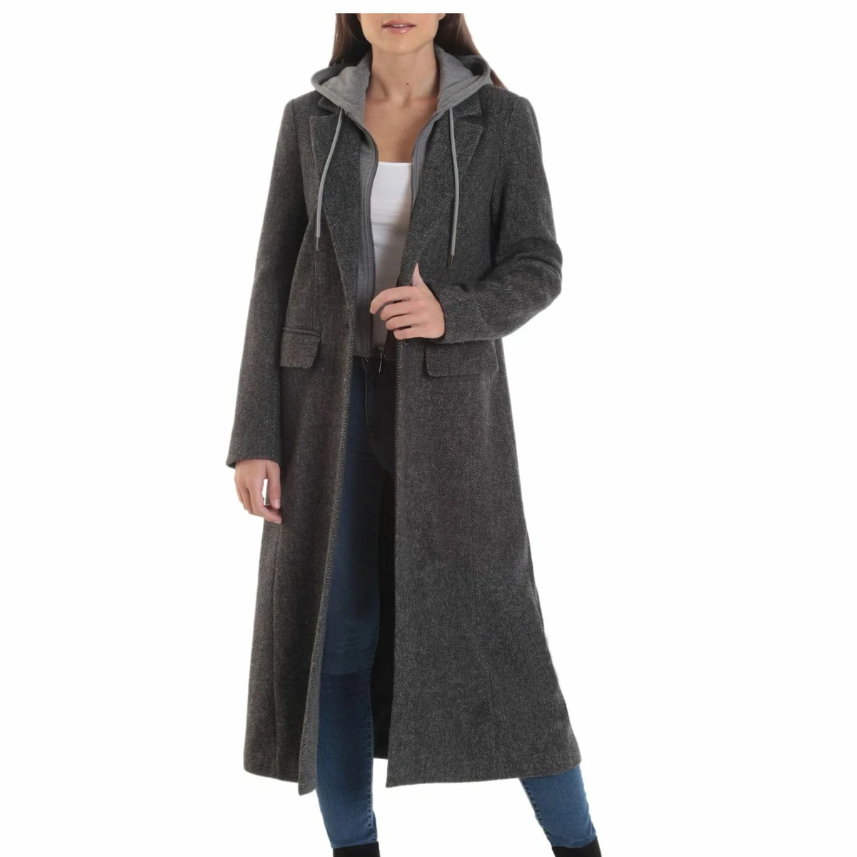 Avec Les Filles Twill Wool Blend Hoodie Coat Charcoal Color SZ XS