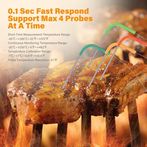 Inkbird IBBQ-4BW Grillthermometer WLAN Bluetooth 4 Fühler USB Dual-Alarm BBQ - Bild 9 von 9