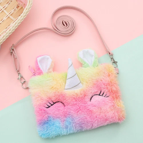 UK Kids Girls Rainbow Unicorn Plush Shoulder Bag Wallet Handbag Crossbody Purse - Bild 5 von 21