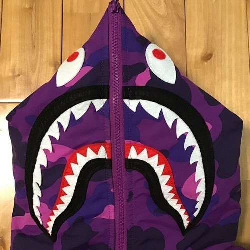 BAPE Shark Full Zip Hoodie Puffer Down Jacket Purple camo A Bathing Ape Size L - Picture 3 of 10