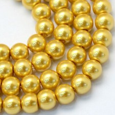 10mm Glass Pearl Beads Gold Bulk Jewelry Making Supplies 32" 85pcs