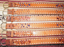 Vintage Western C M Co Buckstitch Inlay Leather Belts 6 pc Size 24 NEW