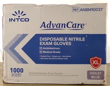 Case of 1000 Intco AdvanCare XL Disposable Nitrile Exam Gloves, Exp 12/2027, S3