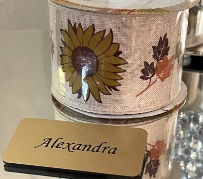 Burlap Ribbon Sunflowers & Leaves Ribbon 2.5"x 8ft New Fall, Thanksgiving - Image 1 of 4