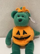 TY Beanie Baby Halloween Tricky the Bear Wearing Pumpkin Costume Plush HK
