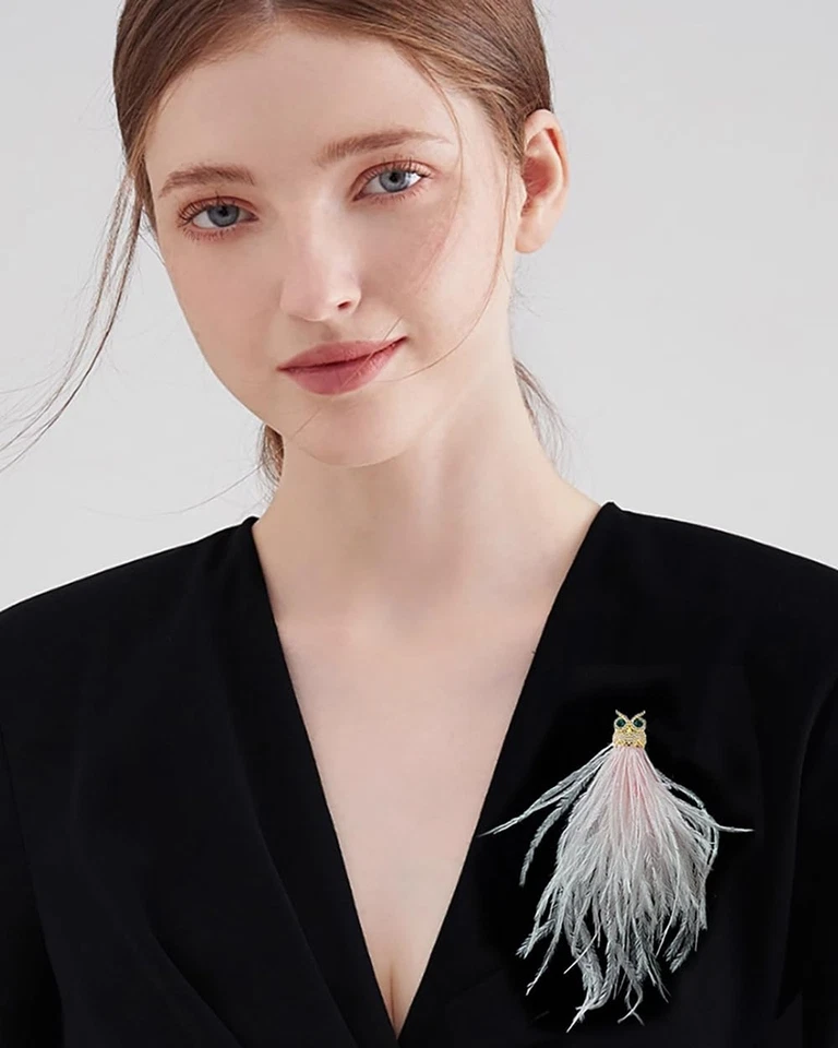 Broche prendedor de búho con diamantes de imitación para mujeres niñas chapado en oro circonita cúbica animal pájaro tapa larga... Foto 2 de 3