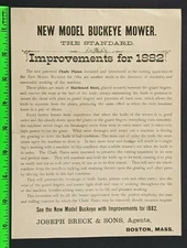 Vintage 1882 Breck & Sons Buckeye Mower Price List Flyer Advertisement Boston MA